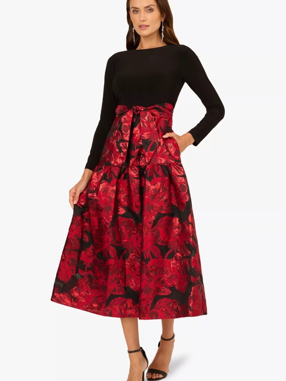 NWT Adrianna Papell Combo Floral Jacquard Dress in Red - Size 4
